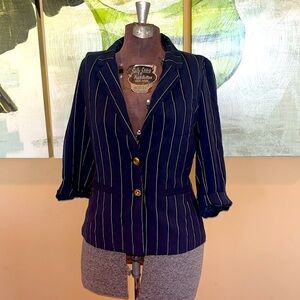 BP Nordstrom brass plum navy blue & white pinstriped blazer jacket crop sleeve